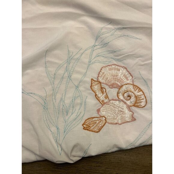 Embroidered Seashell & Seaweed Design Tablecloth With 8 Matching Napkins Set Obl - Picture 3 of 8